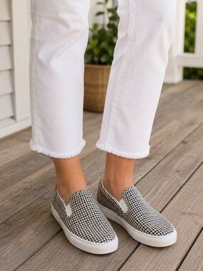 J.Crew Slip On Sneakers Womens 9.5 Plaid Check Canvas Casual Shoes